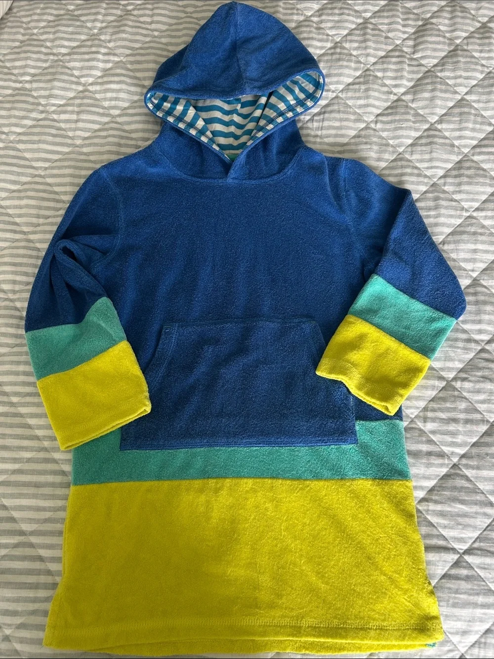 Mini Boden Blue, Aqua and Yellow Hooded Kids Swim Coverup